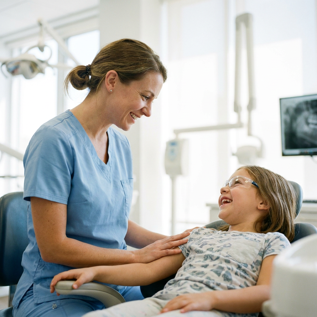 A gentle dentist with a young patient